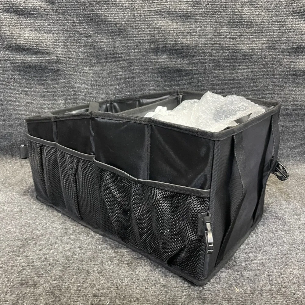 FOXBOX Black Trunk Organizer Cargo Collapsible Mesh Pockets Travel Storage Bag